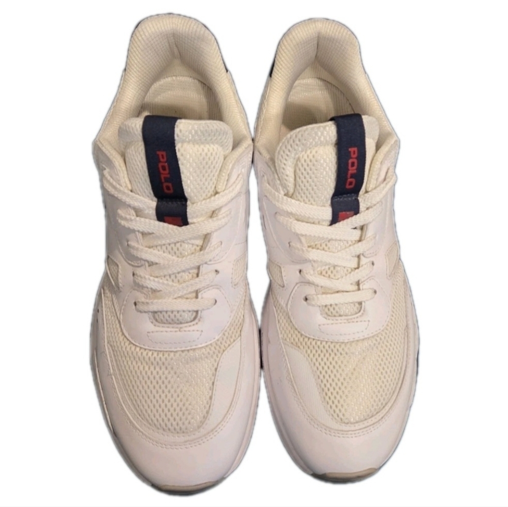 POLO RALPH LAUREN JOGGER LEATHER /MESH SNEAKERS  WHITE/NAVY/RED MENS US SIZE 11 - Picture 3 of 16